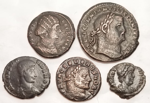 DL2009 Lot of 5 Rare Types of Late Roman Bronze (Severus II, Theodora, Helena, Licinius I, Constantius Gallus)