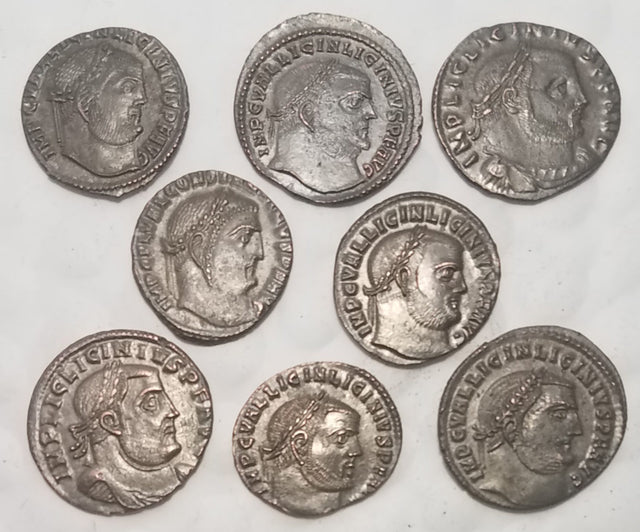 DL2013 Lot of 8 Licinius I Folles (XF/AU) Silvered