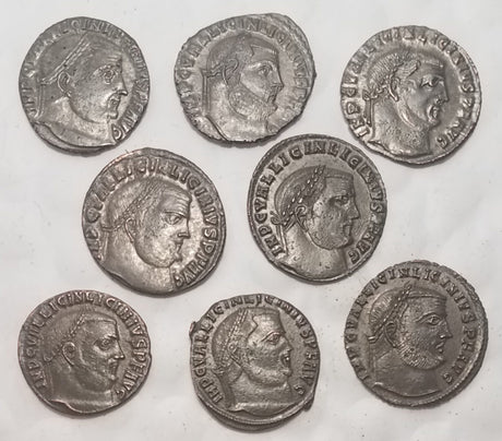 DL2014 Lot of 8 Licinius I Folles (XF/AU) Silvered