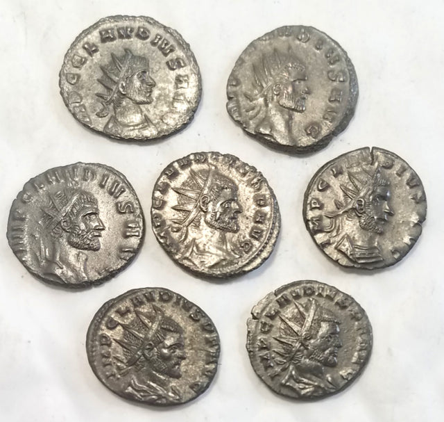 DL2029 Lot of 7 Claudius II (AU/MS) Original Silvered Surfaces