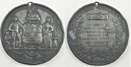 DL2080 Dealer lot of one (1) medal, minted by the Temperance Society in England to celebrate the passage of the 1833 Temperance Declaration.(F)