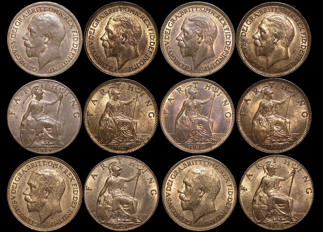 DL321 Great Britain, George V (1910-1936), Bronze Farthings (6), a lot of (6) coins