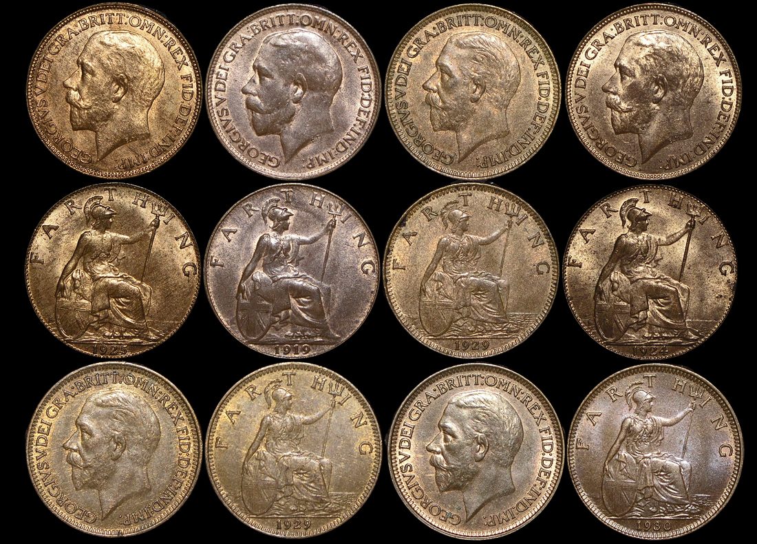 DL324 Great Britain, George V (1910-1936), Bronze Farthings (6), a lot of (6) coins