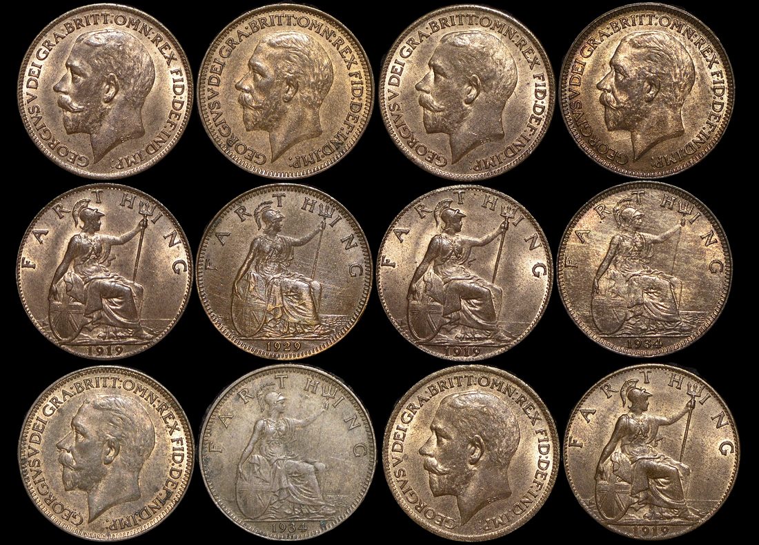 DL326 Great Britain, George V (1910-1936), Bronze Farthings (6), a lot of (6) coins