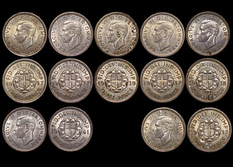 DL428 Great Britain, George VI (1936-1952), Silver Threepences 1937(4), 1938(1), 1939(1), 1941(1) UNC, a lot of (7) coins