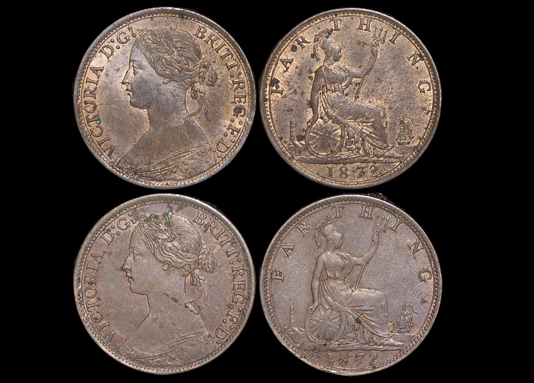 DL431 Great Britain, Victoria (1837-1901), Bronze Farthing, 1872 AU one with some lustre (2), a lot of (2) coins