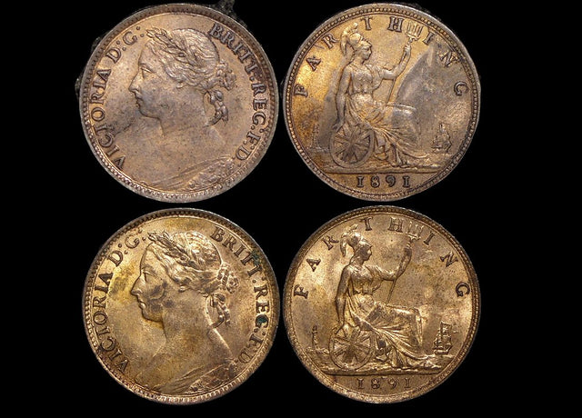 DL432 Great Britain, Victoria (1837-1901), Bronze Farthing, 1891 AU some lustre (2), a lot of (2) coins