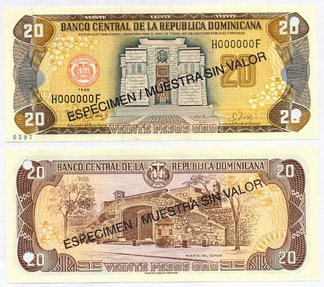 Dominican Rep. P154s(1998)(U) 20 Pesos (specimen)