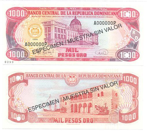 Dominican Rep. P158s(1996)(U) 1,000 Pesos (specimen)