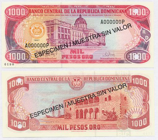 Dominican Rep. P158s(1997)(U) 1,000 Pesos (specimen)