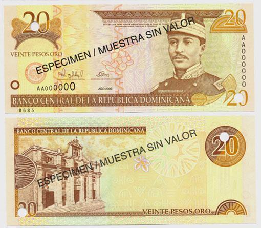 Dominican Rep. P160s(2000)(U) 20 Pesos (specimen)