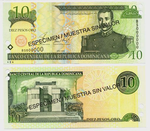 Dominican Rep. P168s(2001)(U) 10 Pesos (specimen)