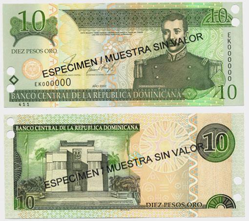 Dominican Rep. P168s(2002)(U) 10 Pesos (specimen)