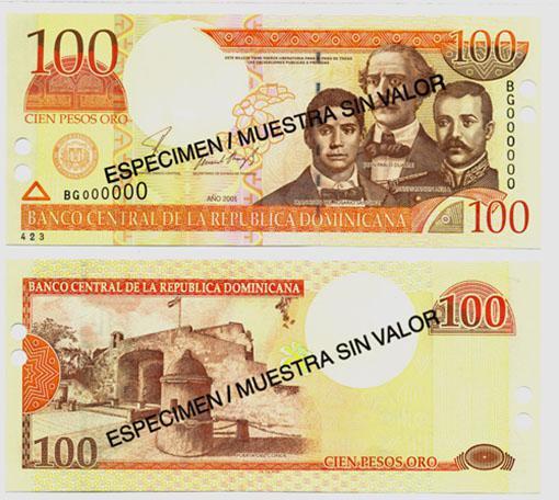 Dominican Rep. P171s(2001)(U) 100 Pesos (specimen)