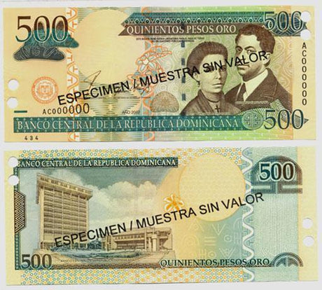 Dominican Rep. P172s(2002)(U) 500 Pesos (specimen)