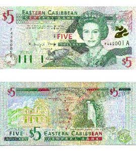 East Caribbean P37a(U) 5 Dollars - Antigua