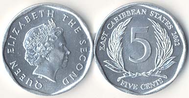 East Caribbean KM36(U) 5 Cents - St Kitts