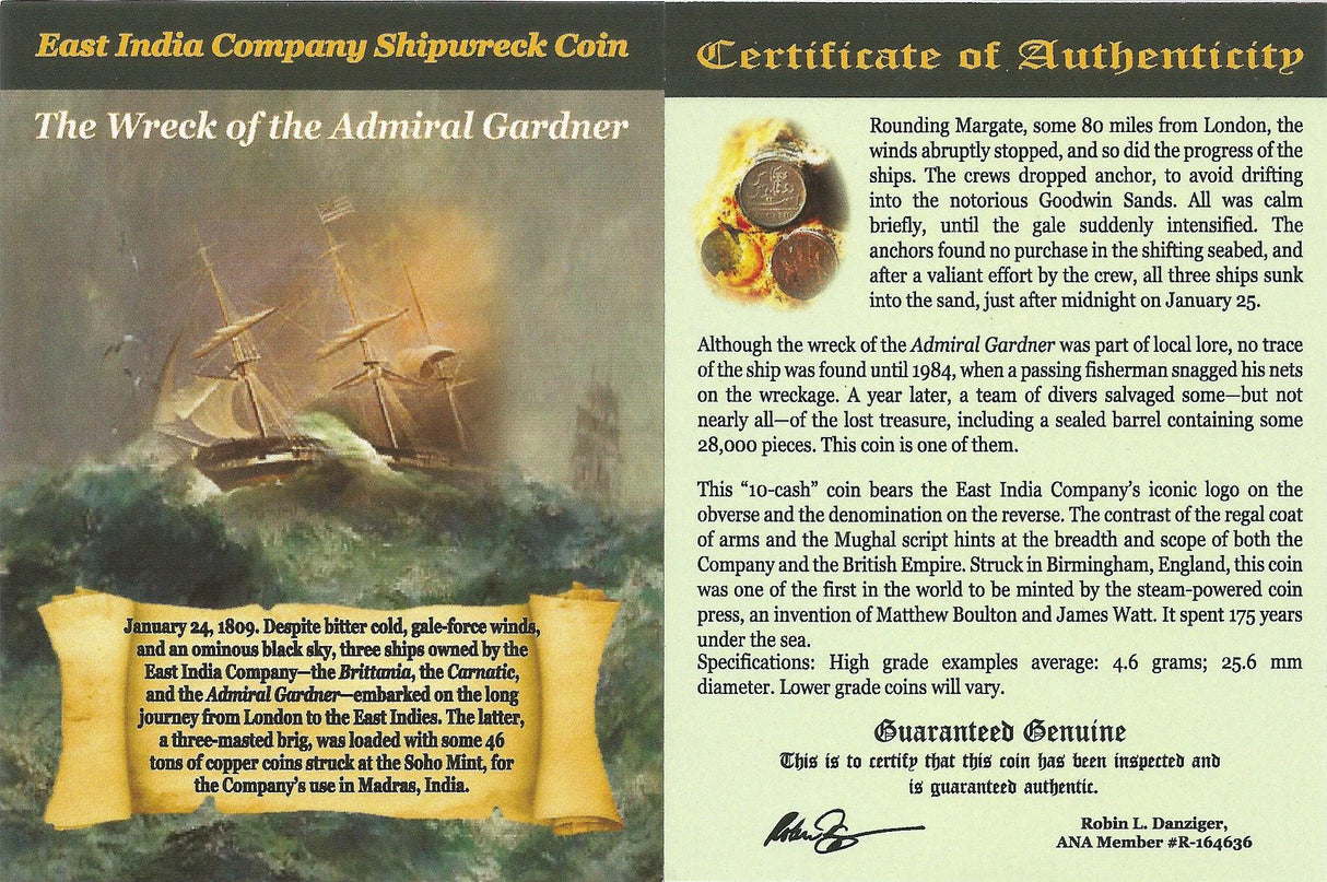 EINDKM320(AE)NGC(LG) Admiral Gardner (1808) Shipwreck Treasure 10 Cash NGC(LG)