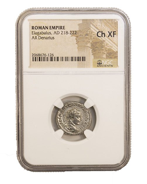 ELAGABALUS(AR)NGC(CH-XF) Roman Silver Denarius of Elagabalus (AD 218-222) NGC(CH-XF)