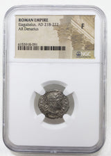 ELAGABALUS(AR)NGC(F) Roman Silver Denarius of Elagabalus (AD 218-222) NGC(F)