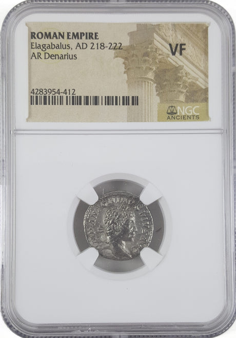 ELAGABALUS(AR)NGC(VF) Roman Silver Denarius of Elagabalus (AD 218-222) NGC(VF)