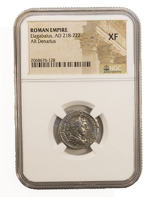 ELAGABALUS(AR)NGC(XF) Roman Silver Denarius of Elagabalus (AD 218-222) NGC(XF)