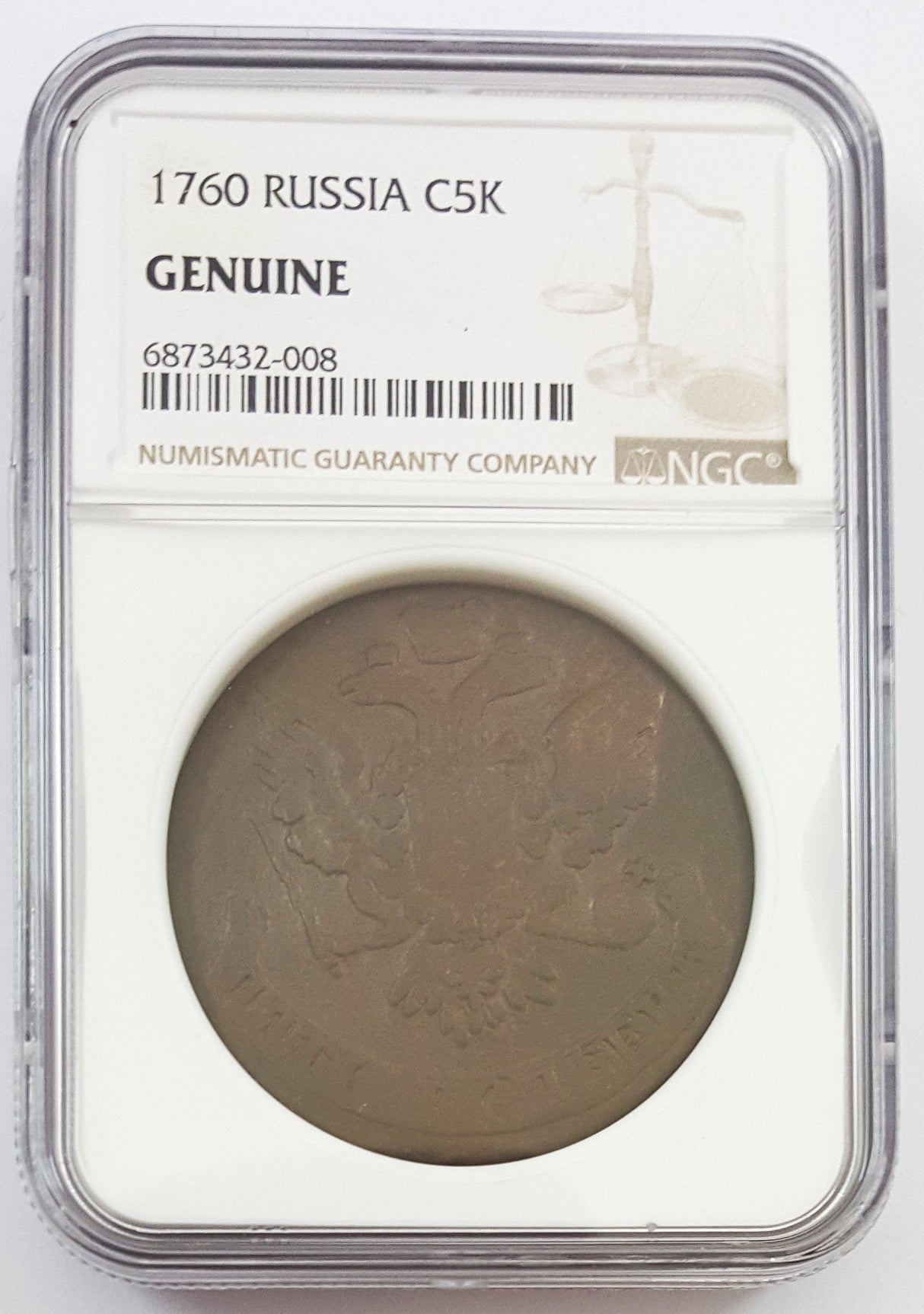 ELIZABETH(AE)NGC(LG) Russian Empire, Elizabeth (1741-1762), 5 Kopek, low grade Slabs.(LG)