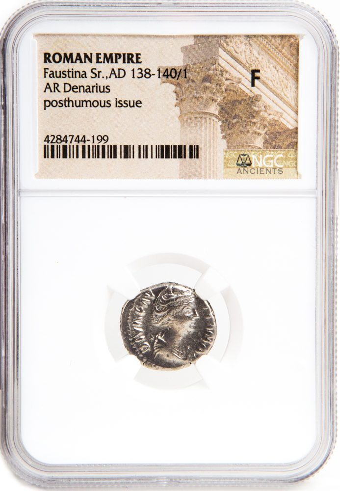 FAUSTINASR(AR)NGC(F) Denarius of Faustina Sr. (AD138-140) NGC(F)