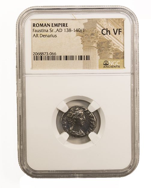 FAUSTINASR(AR)NGC(VF) Roman Silver Denarius of Faustina Sr. (AD138-140) NGC(VF)