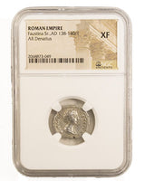 FAUSTINASR(AR)NGC(XF) Roman Silver Denarius of Faustina Sr. (AD138-140) NGC(XF)