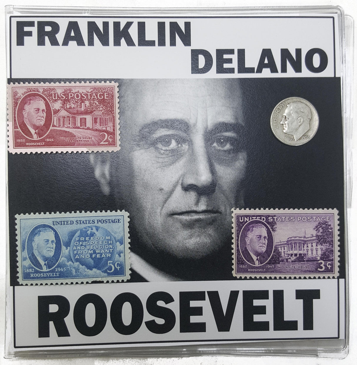 Franklin D. Roosevelt 4 Piece (One Coin + Three Stamps) (Mini Album)