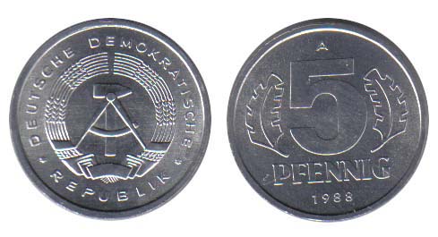 Germany D. R. KM9.2(U) 5 Pfennig