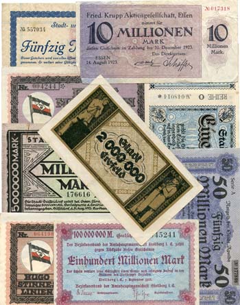 GERM1923STATES(F-AU) Germany Set of 9 Different Inflation Mark Notes