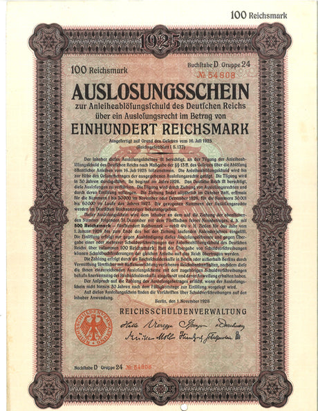 GERMBOND1925-100RM(U) Germany 100 Reichsmark bond issue, 1925