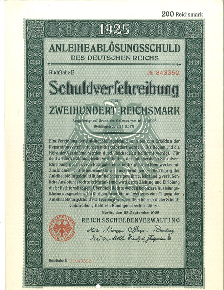 GERMBOND1925-200RM(U) Germany 200 Reichsmark bond issue, 1925