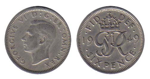 Great Britain KM875(VF) George VI:6 Pence