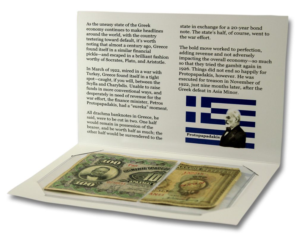 GREECEBNCARD Two Greek Drachmai Half Notes Banknote Folder