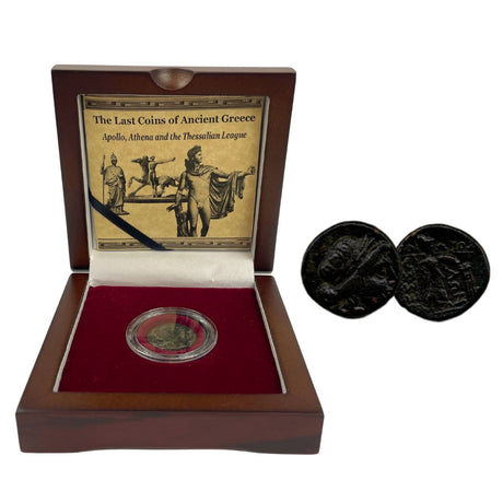 GREEKTHESSALIANBOX The Last Coins of Ancient Greece Box: The Thessalian League with Coin of Apollo/Athena (One-Coin Box)