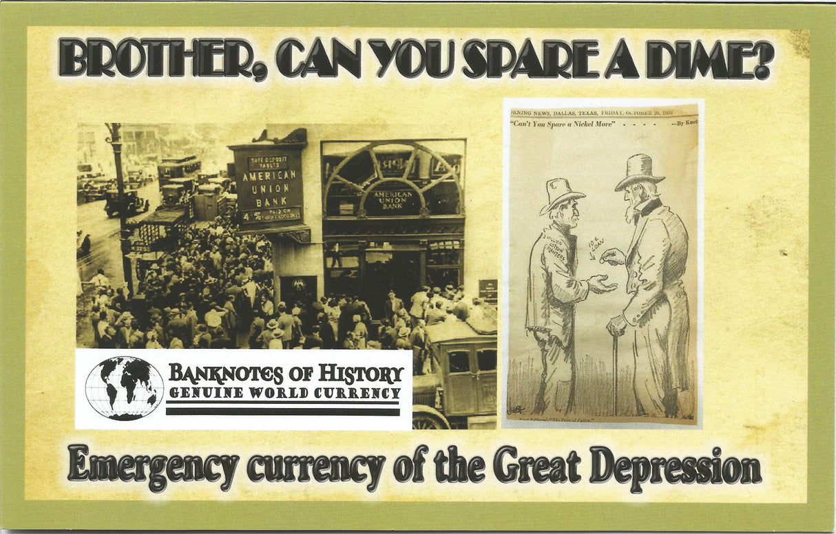 GRTDEPRESSIONBNCARD Emergency Currency of the Great Depression $1 Pay Warrant Single Banknote Folder