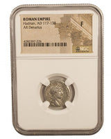 HADRIAN(AR)NGC(F) Roman Silver Denarius of Hadrian (AD 117-138) NGC(F)