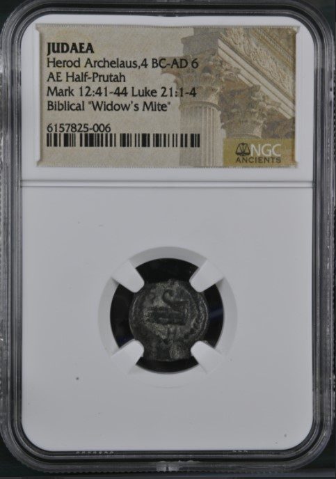 HERODARCHELAUS-NGC(HG) Judaea AE Herod Archelaus, son of Herod the Great, ruled 4 BC-6 AD. Prutah NGC(HG)