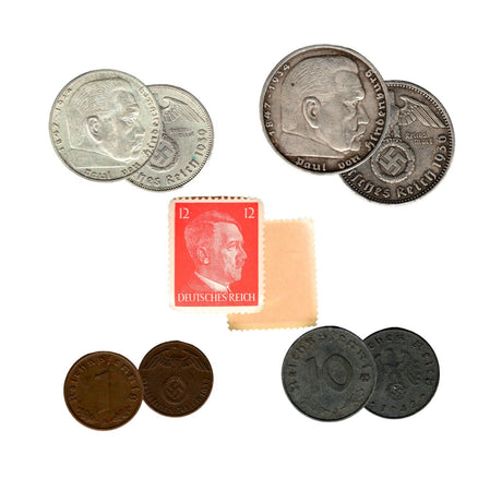 HITLER5CNBOX Adolf Hitler: A collection of four coins and one stamp (Five-Coin Box)