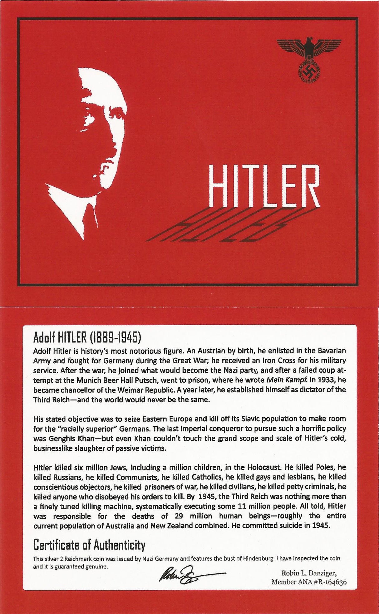 Hitler: One Silver Coin (Mid-Sized Album)