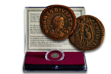 Virgin Mary Coin: Bronze Coin from the Reign of Emperor Arcadius (Clear Box) (HOLYMARY-CLRBOX)