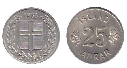 Iceland KM11(VF-XF) 25 Aurar