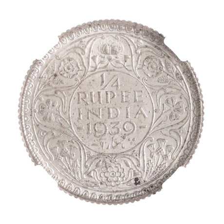 INDIA-1-4RUPEE-AR-NGC(BU) 1939 India silver 1/4 Rupee with crowned head of King George VI NGC Certified(BU)