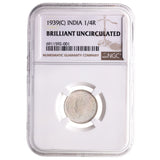 INDIA-1-4RUPEE-AR-NGC(BU) 1939 India silver 1/4 Rupee with crowned head of King George VI NGC Certified(BU)