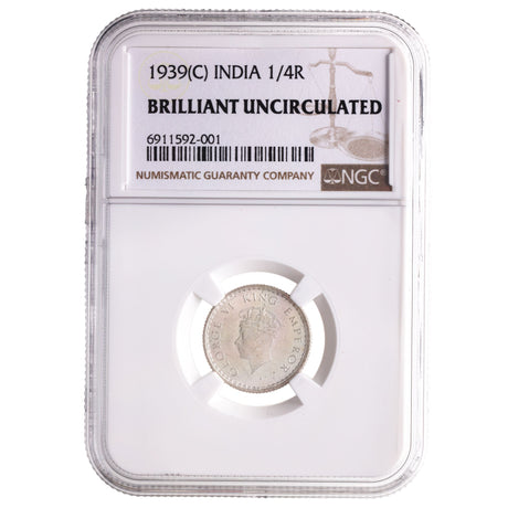 INDIA-1-4RUPEE-AR-NGC(BU) 1939 India silver 1/4 Rupee with crowned head of King George VI NGC Certified(BU)