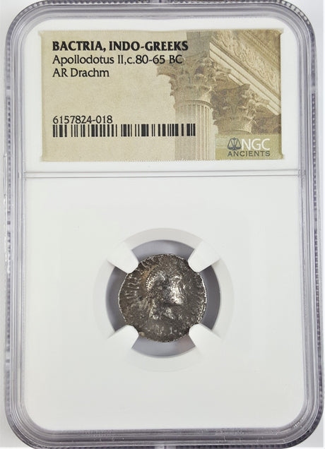 INDO-GREEK-KINGS-(AR)NGC(NG) Various kings of Bactria, Silver Drachm in NGC Slab (165-130 BC)(NG)