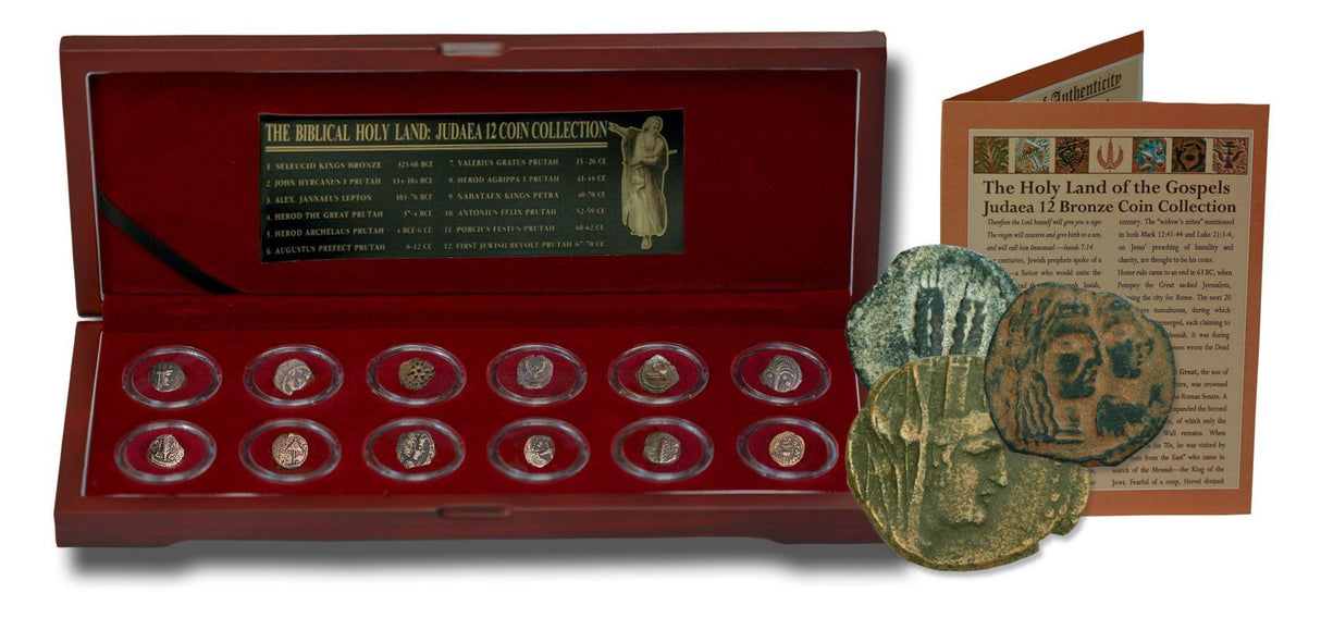 JUD12CNBOX-D Biblical Holy Land: Box of 12 Ancient Judaea Coins from the time of Jesus (Twelve-Coin Boxed Set)